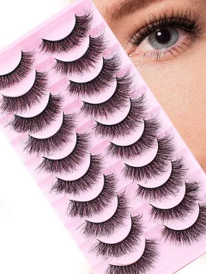 10 Pairs/Set Natural Soft Crossed False Eyelashes, Curly And Dense Faux Eyelashes With Cartoon-Like Fine Definition For Makeup & Cat Eye Effect