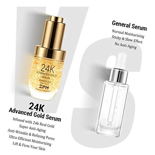 24K Gold Anti Aging Face Serum Moisturizer Enriched with Vitamin C Serum, Hyaluronic Acid, Vitamin E Cream for Day and Night Wrinkle Reduction, Re-activate Skin Youth (1FL.OZ)
