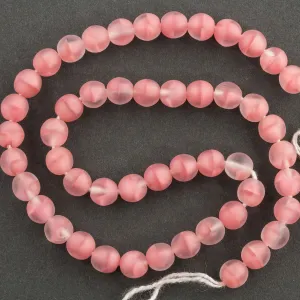 6mm frosted matte glass two tone with clear and rose. Vintage, West German. Strand or package of 50 b11-pp-0829