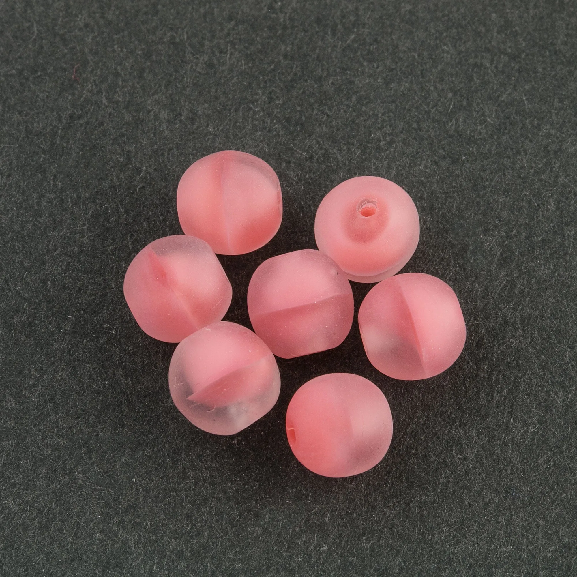 6mm frosted matte glass two tone with clear and rose. Vintage, West German. Strand or package of 50 b11-pp-0829