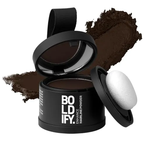 BOLDIFY Hairline Powder Instantly Conceals Hair Loss, Root Touch Up Hair Powder, Hair Toppers for Women & Men, Hair Fibers for Thinning Hair, Root Cover Up, Stain-Proof 48 Hour Formula (Dark Brown)