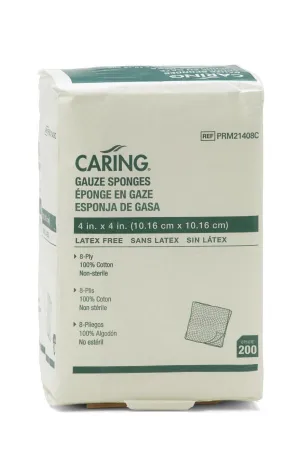 Caring Woven Non-Sterile Gauze Sponges, Case of 4000, 10 Pack (40000 Total)