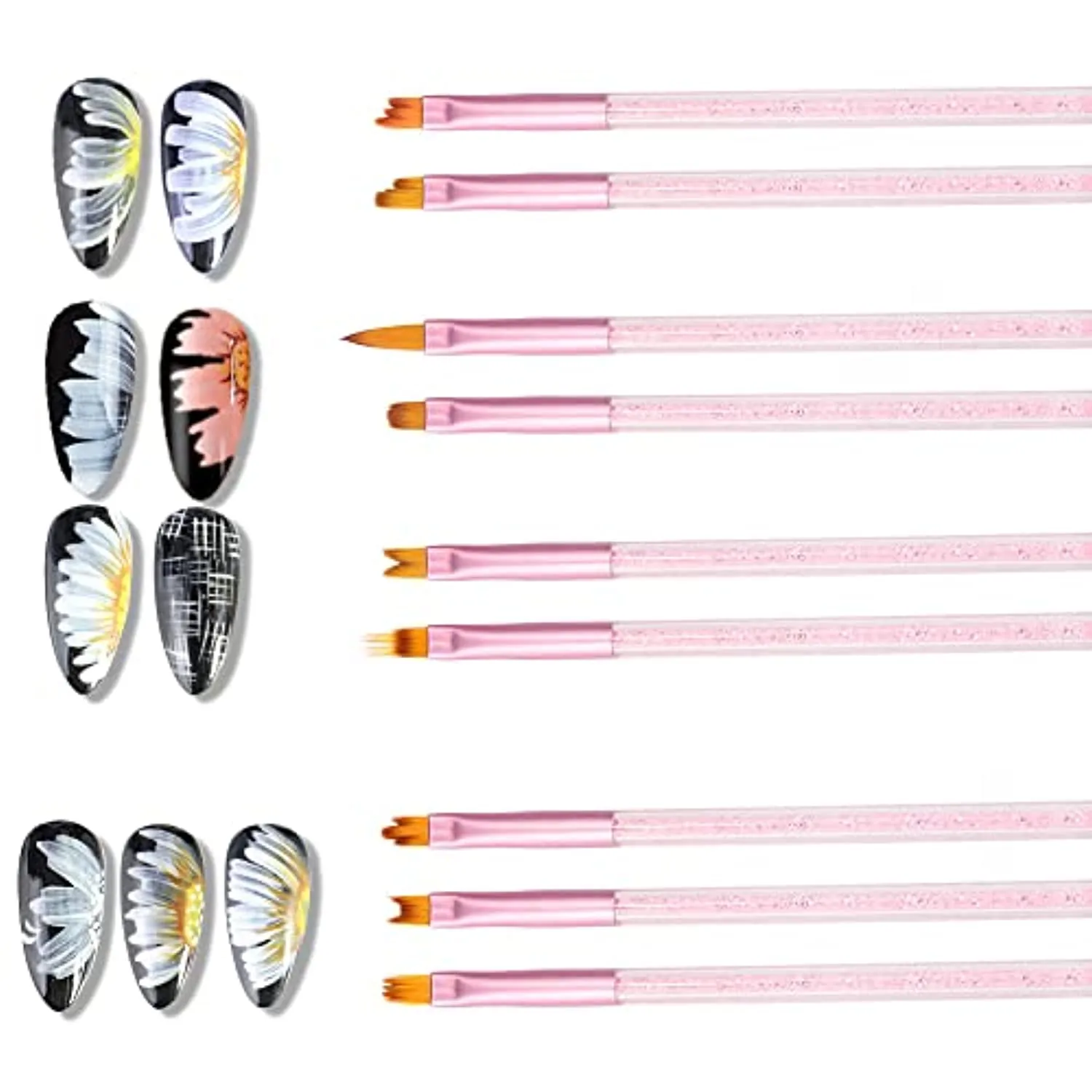 DouborQ 9 Pcs Nail Brush Pen Gradient Painting Brush Set UV Gel Flower Drawing Tool for Professional Salons and Home DIY nail art (Pink 9 Pcs/set)