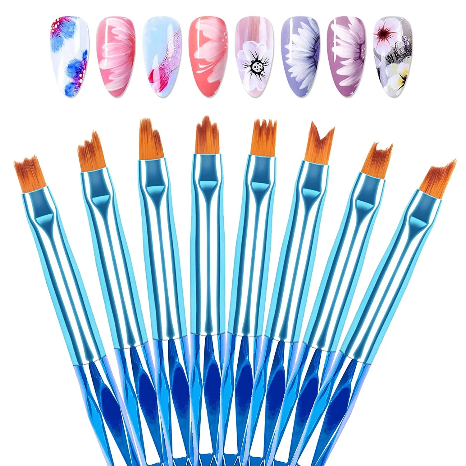 DouborQ 9 Pcs Nail Brush Pen Gradient Painting Brush Set UV Gel Flower Drawing Tool for Professional Salons and Home DIY nail art (Pink 9 Pcs/set)