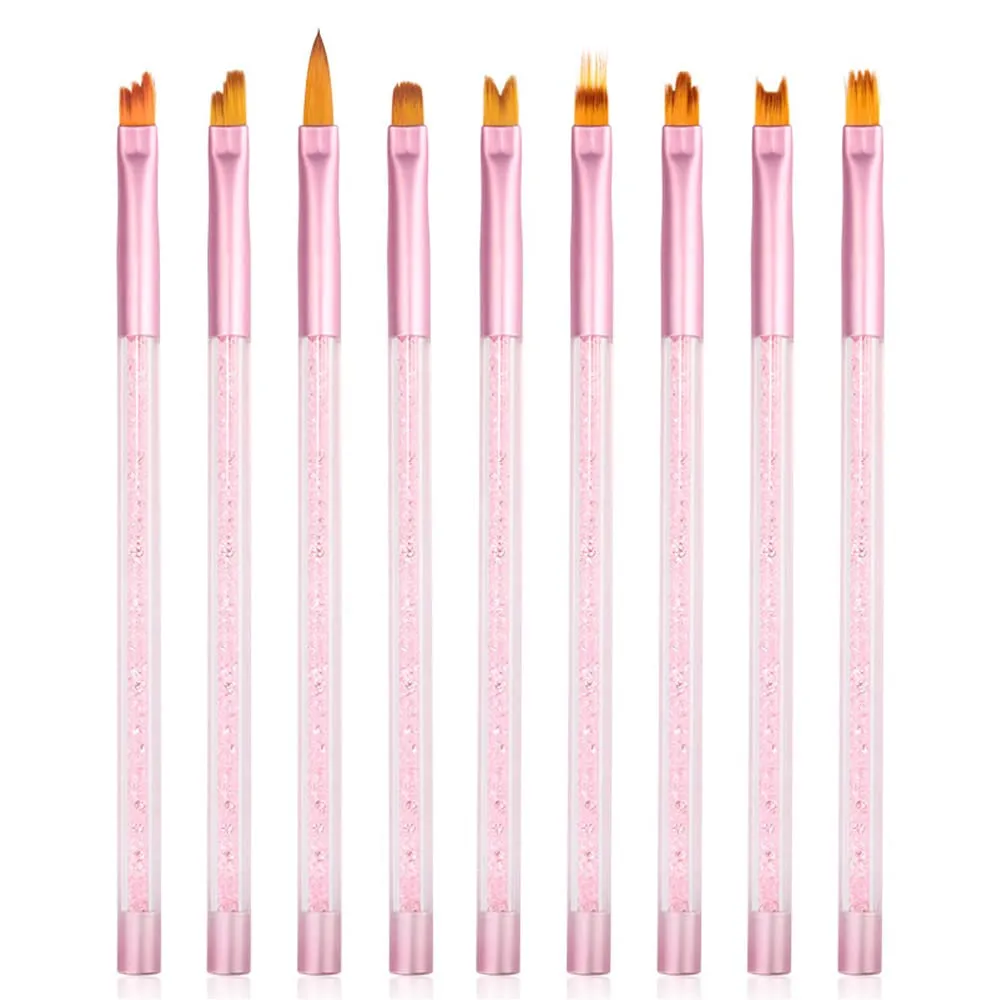DouborQ 9 Pcs Nail Brush Pen Gradient Painting Brush Set UV Gel Flower Drawing Tool for Professional Salons and Home DIY nail art (Pink 9 Pcs/set)