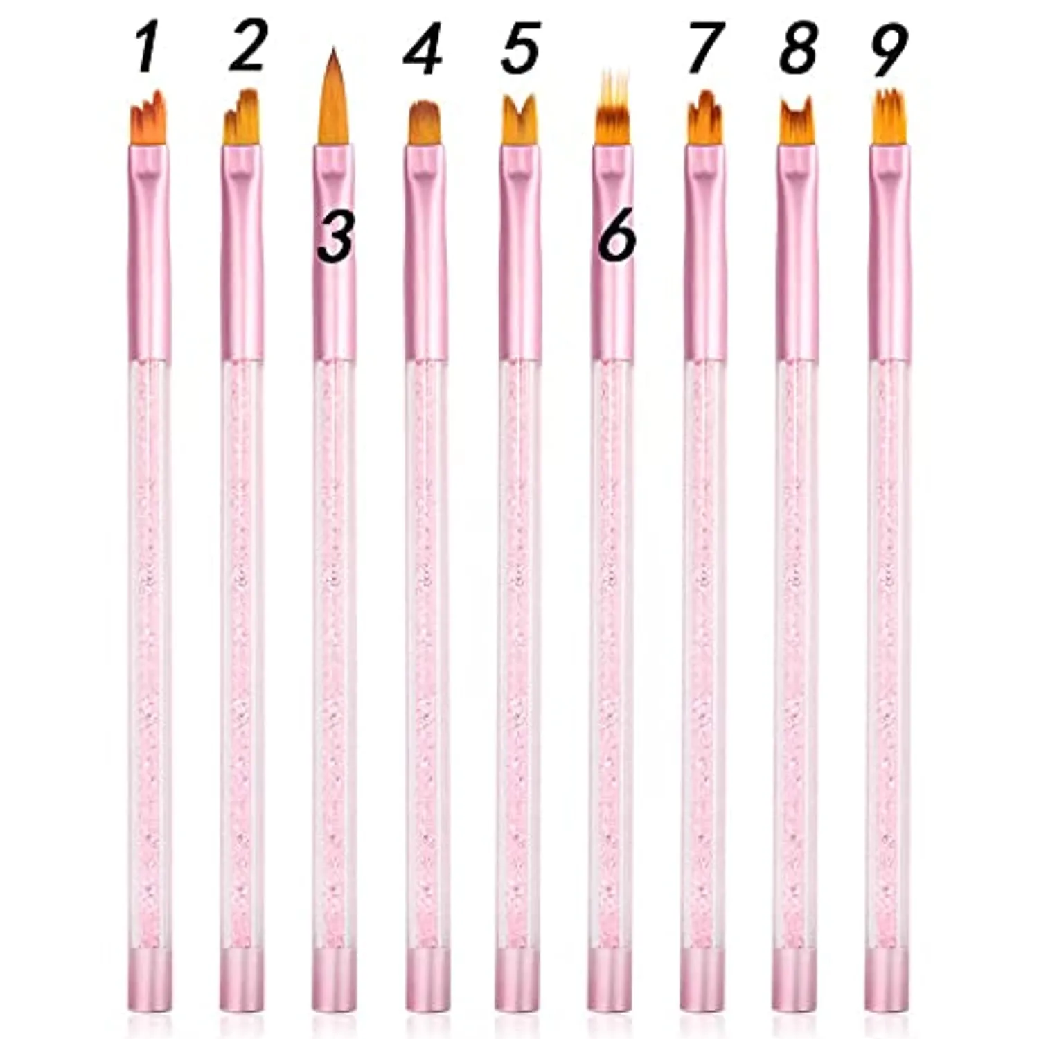 DouborQ 9 Pcs Nail Brush Pen Gradient Painting Brush Set UV Gel Flower Drawing Tool for Professional Salons and Home DIY nail art (Pink 9 Pcs/set)