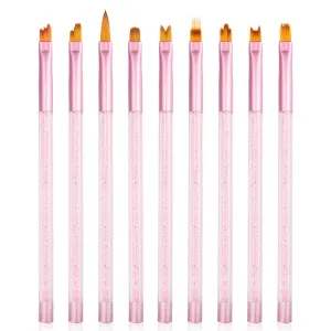 DouborQ 9 Pcs Nail Brush Pen Gradient Painting Brush Set UV Gel Flower Drawing Tool for Professional Salons and Home DIY nail art (Pink 9 Pcs/set)