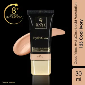 Good Vibes HydraGlow Liquid Foundation with Red Orange Extract - 125 Cool Ivory | 8  Hours Hydration | Natural to Buildable Coverage | Lightweight Comfort | Silky Smooth Finish (30ml)