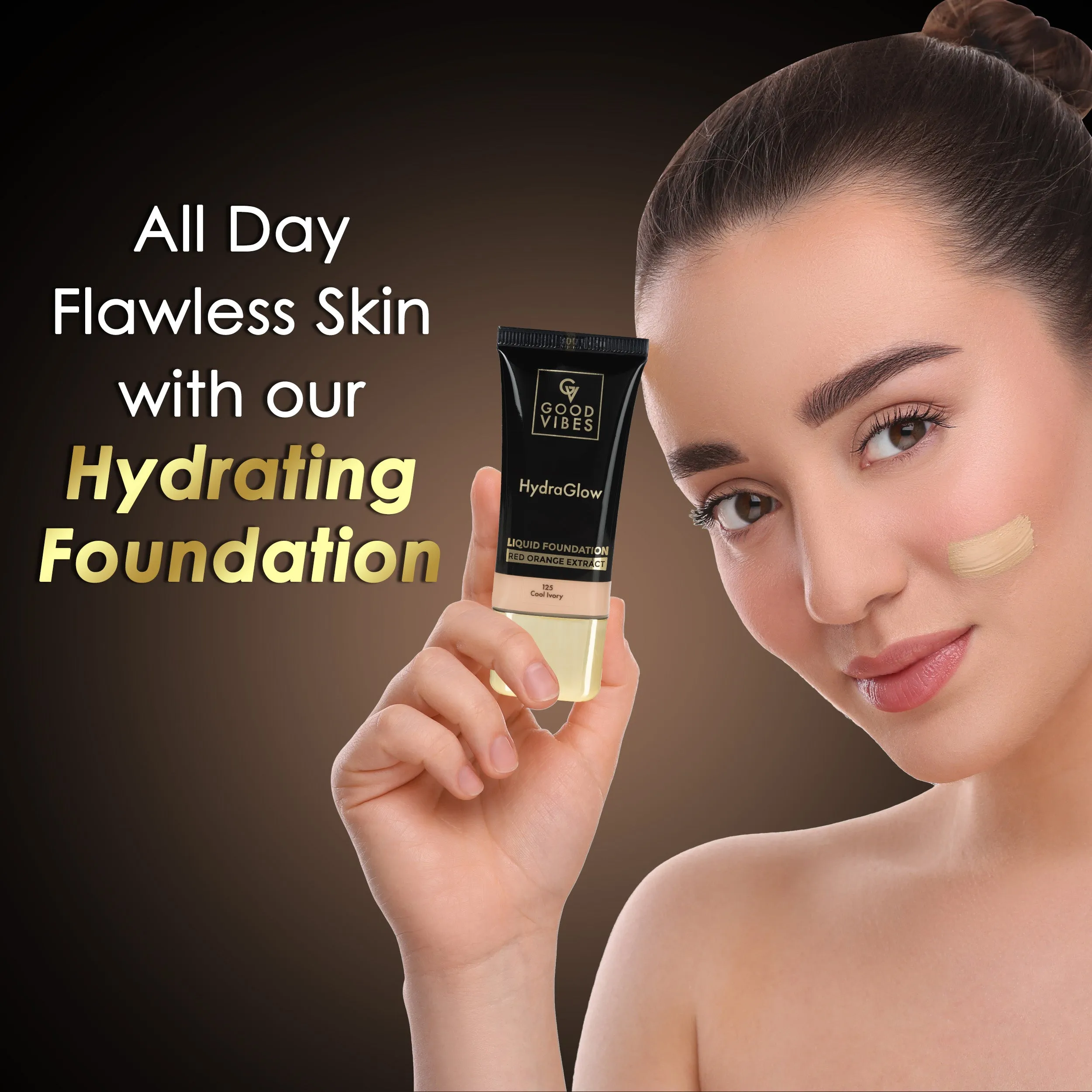 Good Vibes HydraGlow Liquid Foundation with Red Orange Extract - 125 Cool Ivory | 8  Hours Hydration | Natural to Buildable Coverage | Lightweight Comfort | Silky Smooth Finish (30ml)