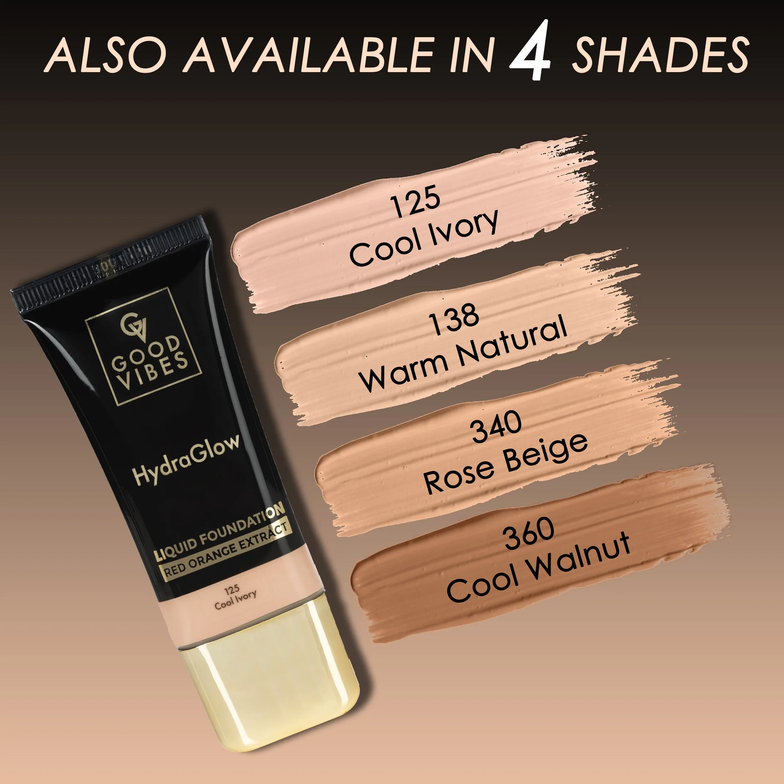 Good Vibes HydraGlow Liquid Foundation with Red Orange Extract - 125 Cool Ivory | 8  Hours Hydration | Natural to Buildable Coverage | Lightweight Comfort | Silky Smooth Finish (30ml)