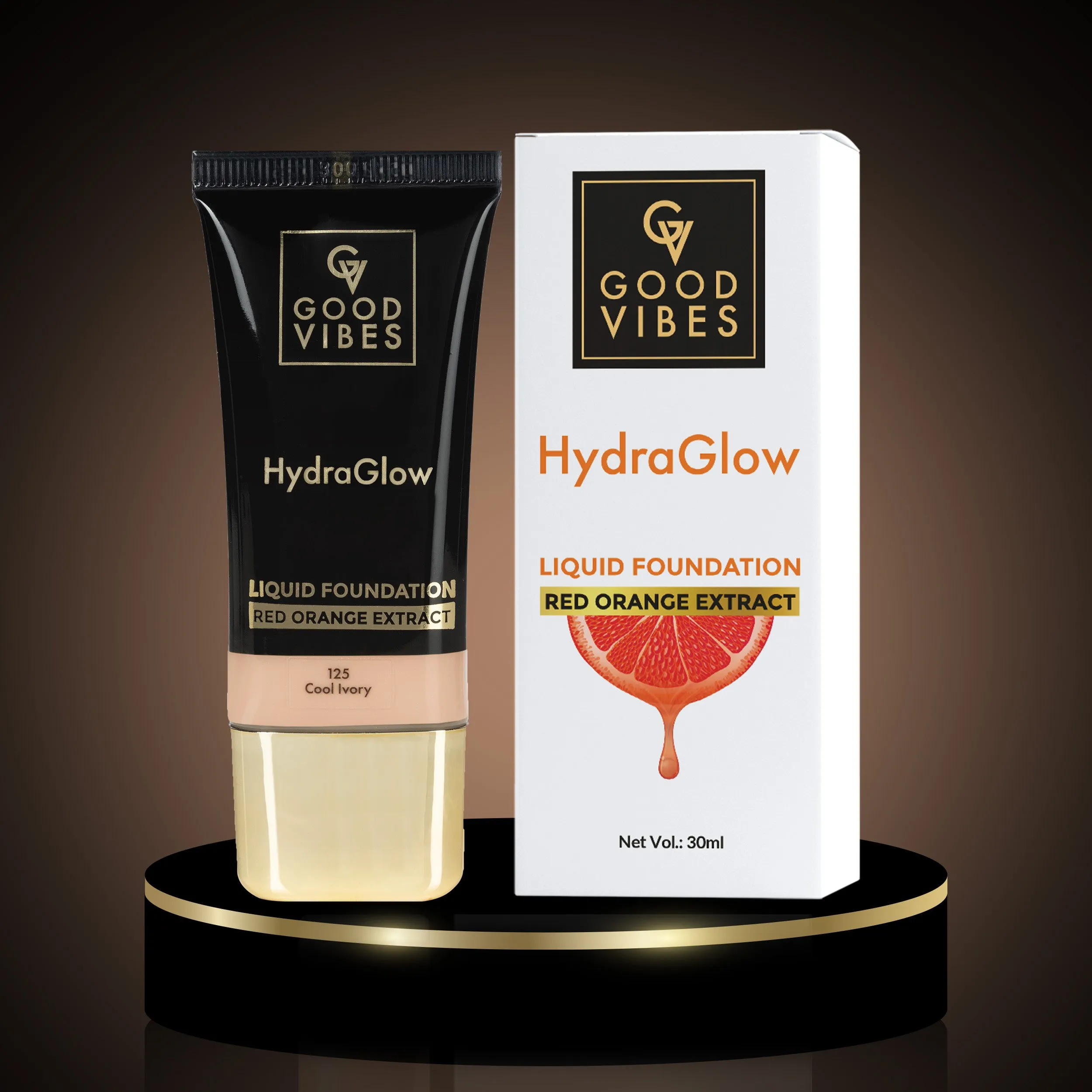 Good Vibes HydraGlow Liquid Foundation with Red Orange Extract - 125 Cool Ivory | 8  Hours Hydration | Natural to Buildable Coverage | Lightweight Comfort | Silky Smooth Finish (30ml)