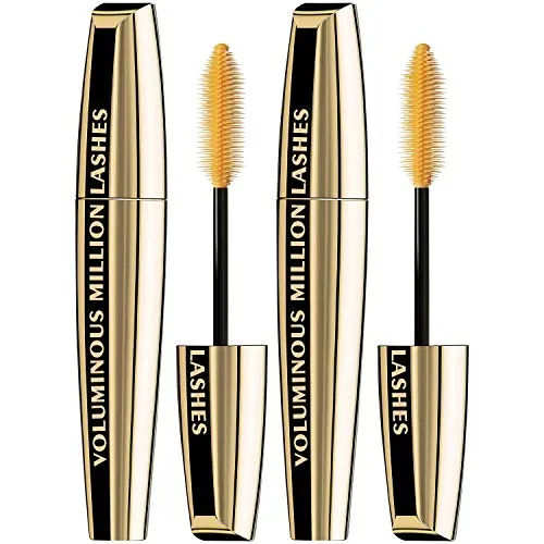 L’Oreal Paris Makeup Voluminous Million Lashes Mascara, Volumizing, Defining, Smudge-Proof, Clump-Free Lengthening, Collagen Infused Eye Makeup, Amplifying Mascara Brush, Blackest Black, 2 Count