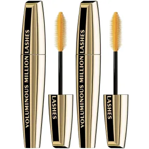L’Oreal Paris Makeup Voluminous Million Lashes Mascara, Volumizing, Defining, Smudge-Proof, Clump-Free Lengthening, Collagen Infused Eye Makeup, Amplifying Mascara Brush, Blackest Black, 2 Count