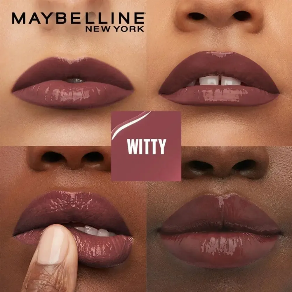 Maybelline Liquid Lipstick, High Shine Gloss, Lasts for 16 HRs, Enriched With Vitamin E & Aloe, SuperStay Vinyl Ink, Witty