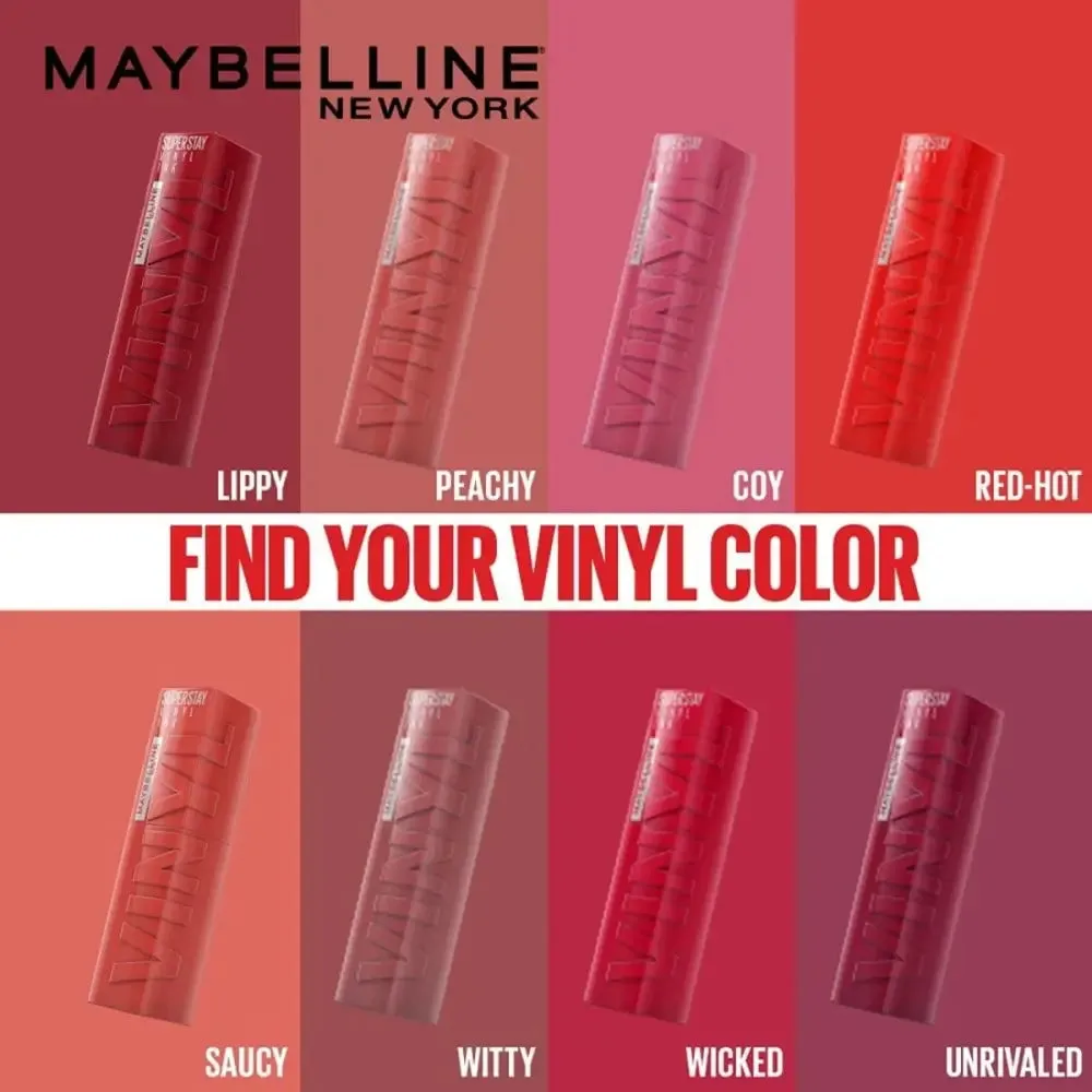 Maybelline Liquid Lipstick, High Shine Gloss, Lasts for 16 HRs, Enriched With Vitamin E & Aloe, SuperStay Vinyl Ink, Witty