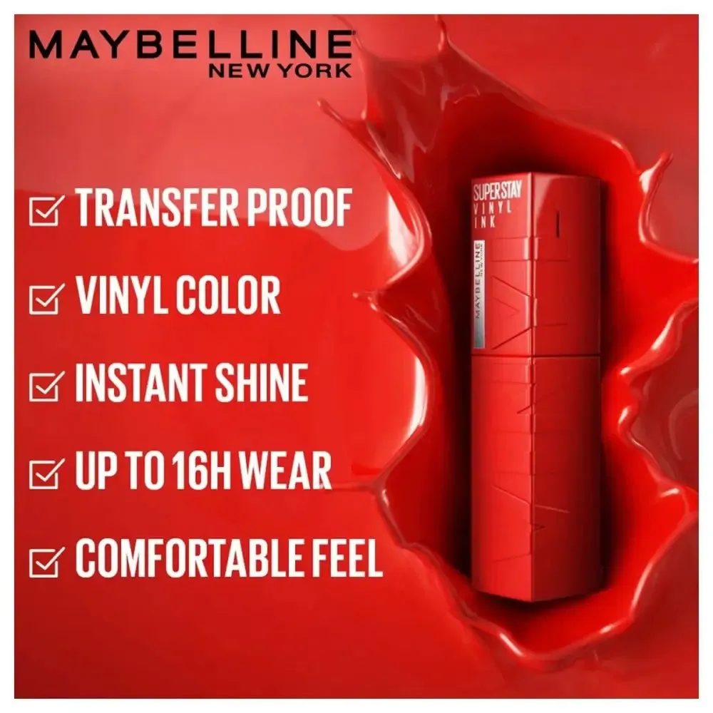 Maybelline Liquid Lipstick, High Shine Gloss, Lasts for 16 HRs, Enriched With Vitamin E & Aloe, SuperStay Vinyl Ink, Witty