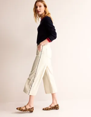 Side Stripe Wide Crop Jeans-Ecru