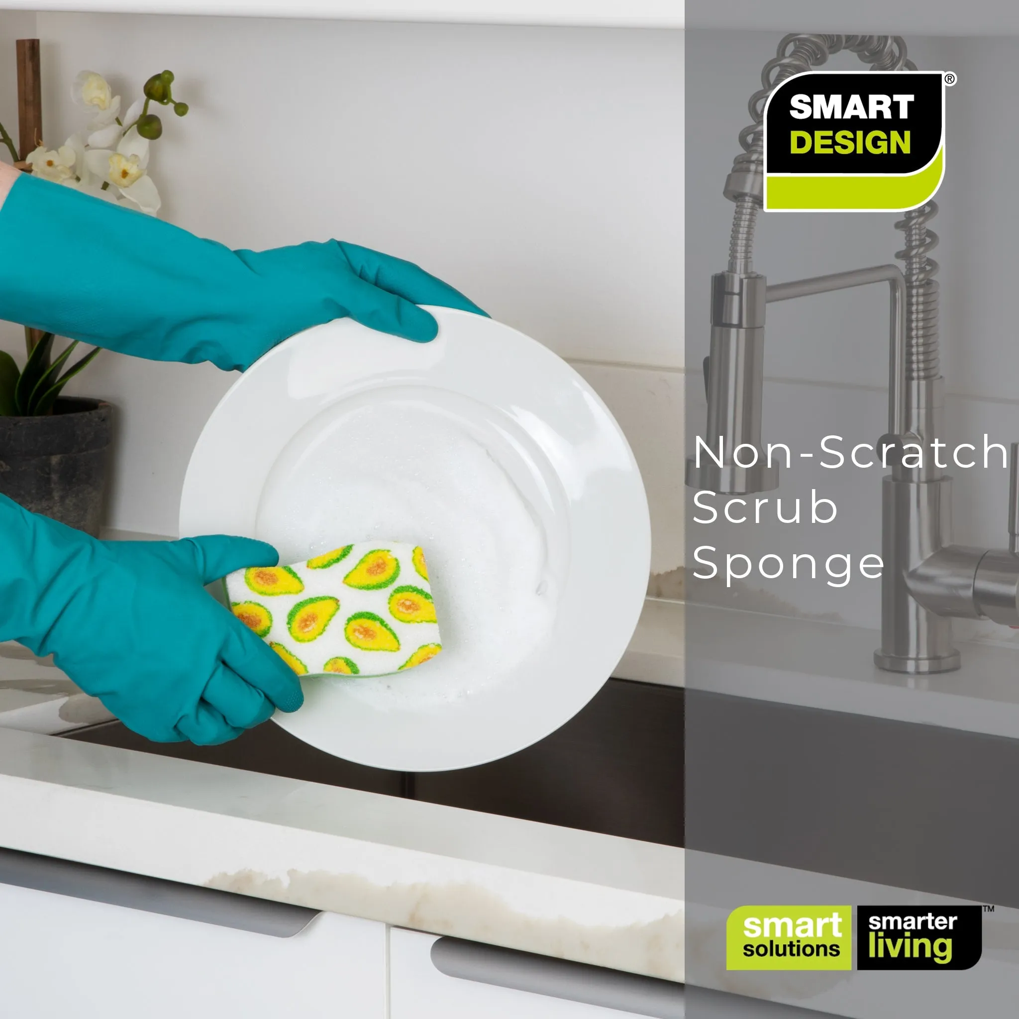 Smart Design Non-Scratch Cellulose Smart Scrub Sponge - Ultra Absorbent - Ergonomic Shape - Cleaning, Dishes, & Hard Stains