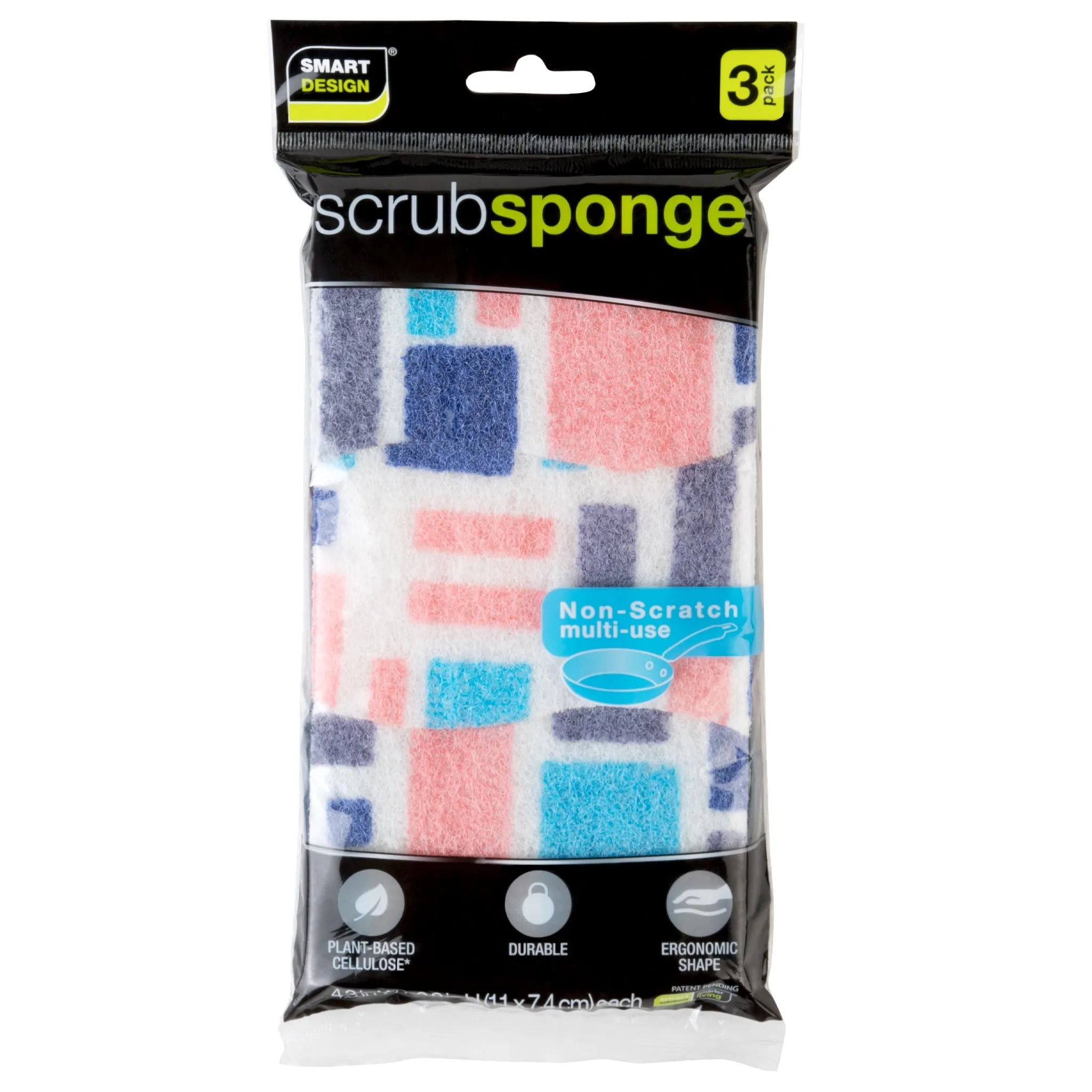 Smart Design Non-Scratch Cellulose Smart Scrub Sponge - Ultra Absorbent - Ergonomic Shape - Cleaning, Dishes, & Hard Stains