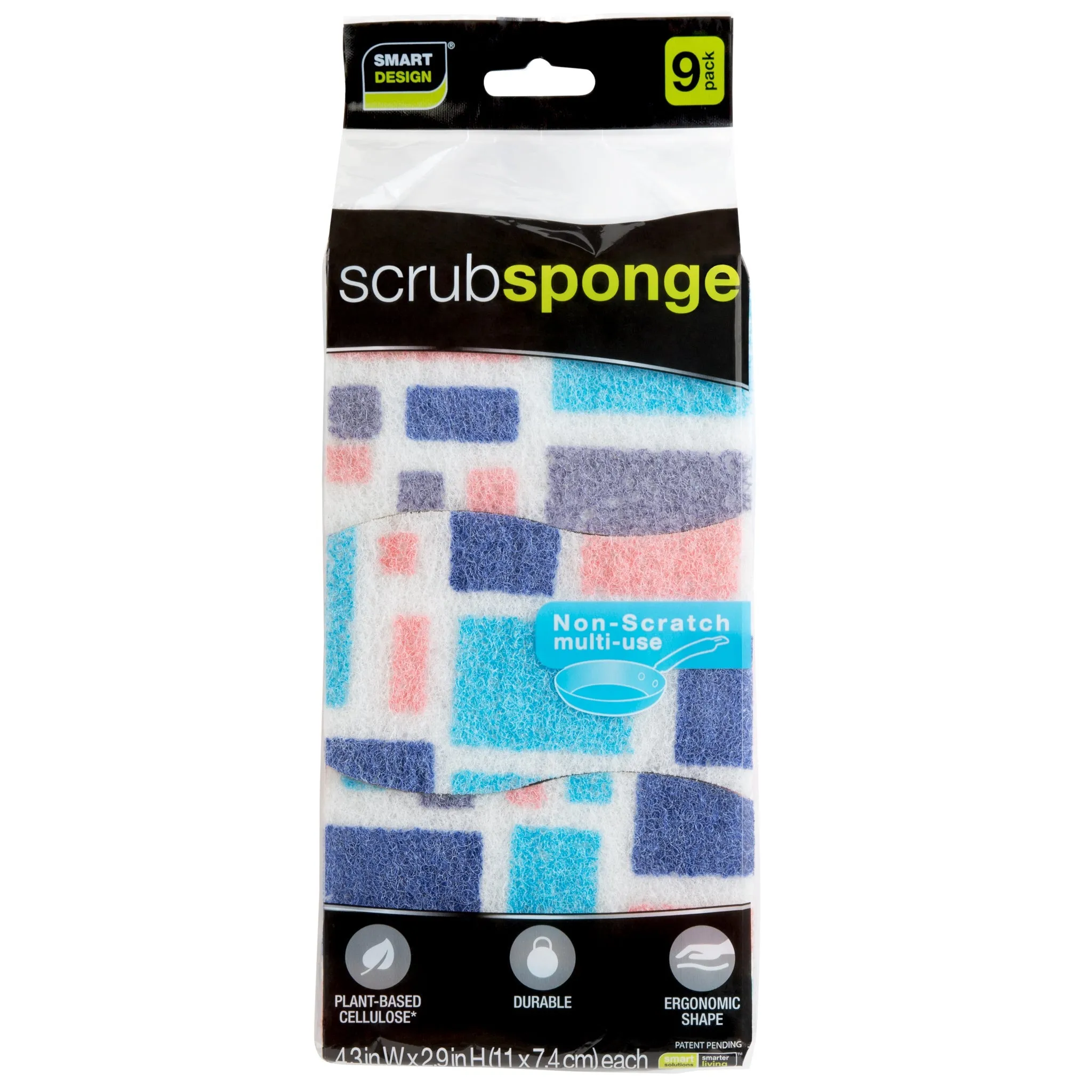 Smart Design Non-Scratch Cellulose Smart Scrub Sponge - Ultra Absorbent - Ergonomic Shape - Cleaning, Dishes, & Hard Stains