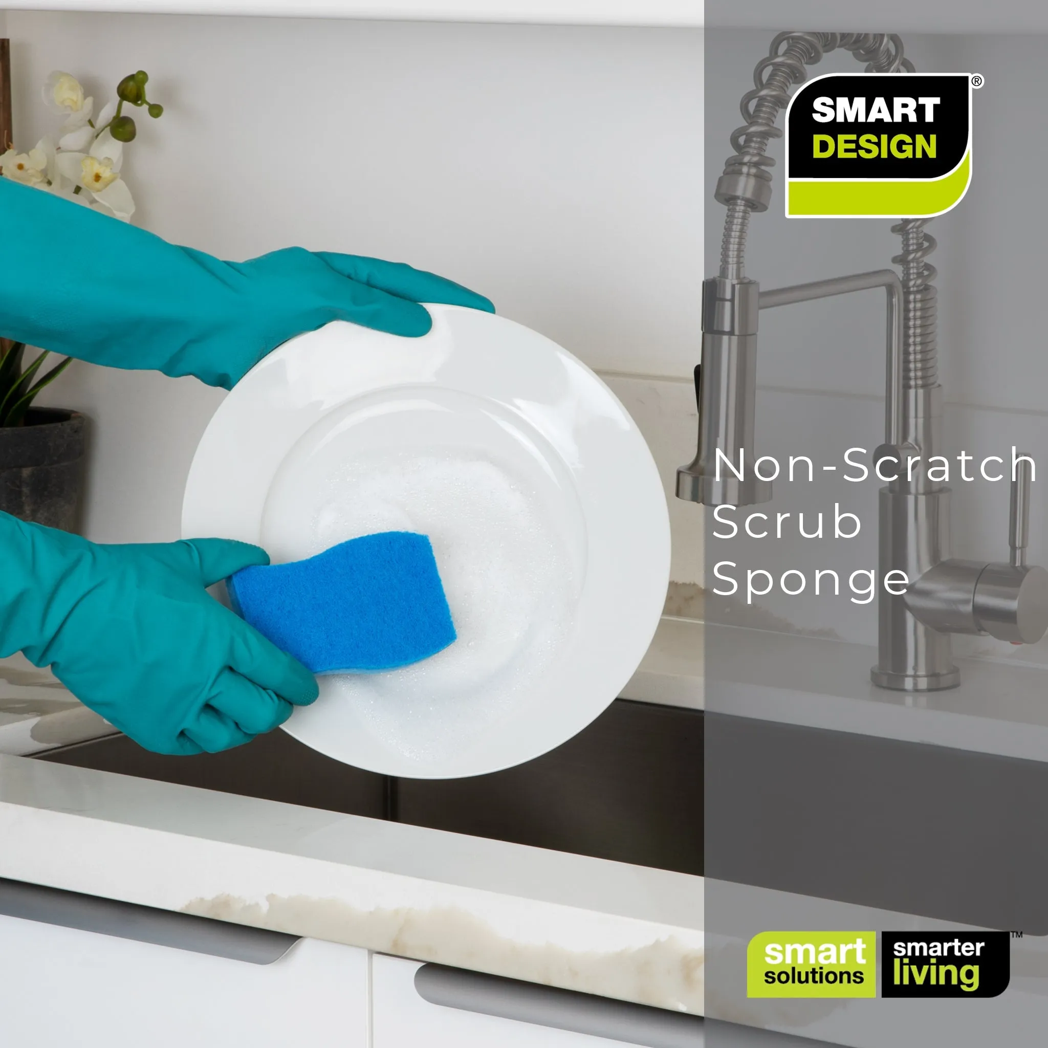 Smart Design Non-Scratch Cellulose Smart Scrub Sponge - Ultra Absorbent - Ergonomic Shape - Cleaning, Dishes, & Hard Stains