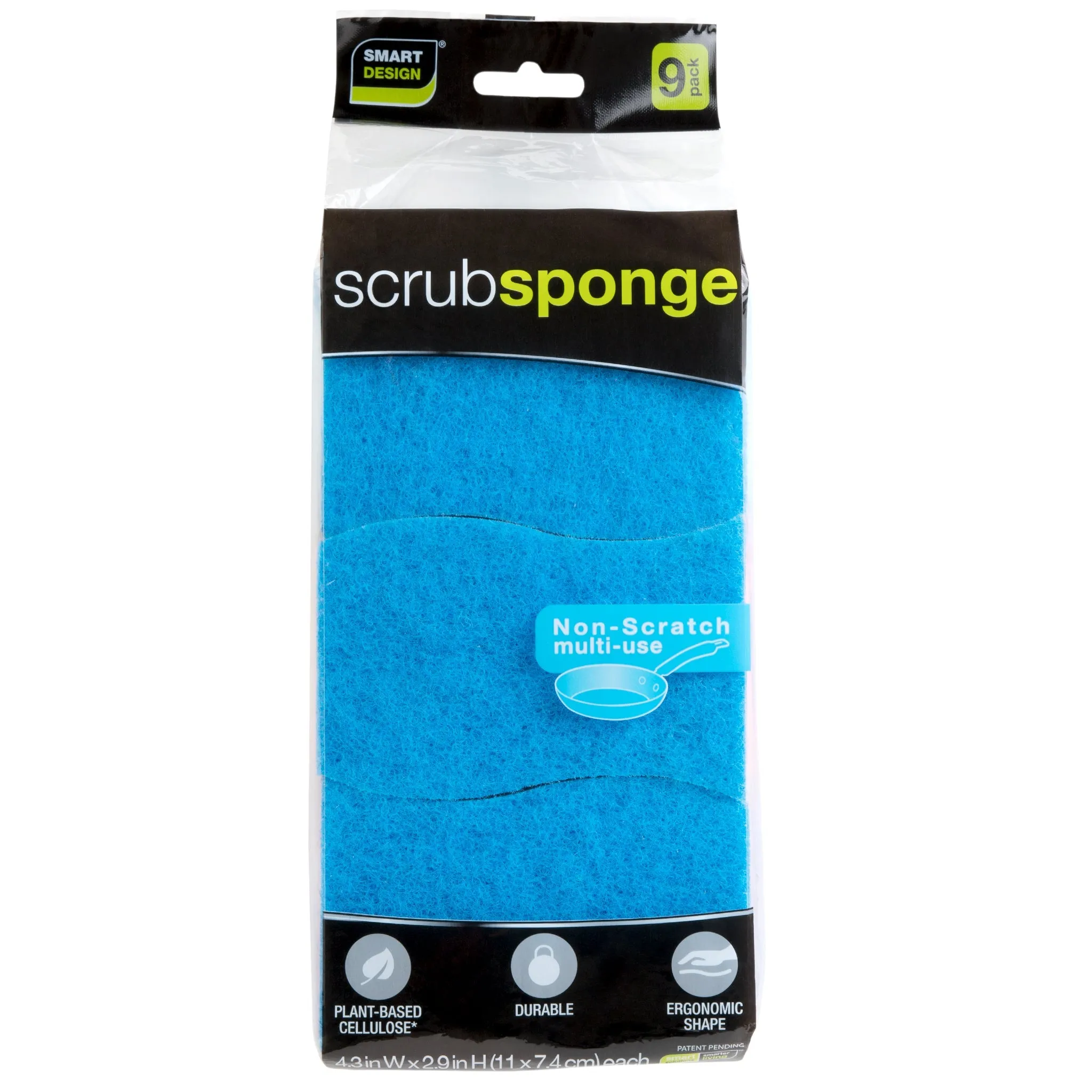 Smart Design Non-Scratch Cellulose Smart Scrub Sponge - Ultra Absorbent - Ergonomic Shape - Cleaning, Dishes, & Hard Stains