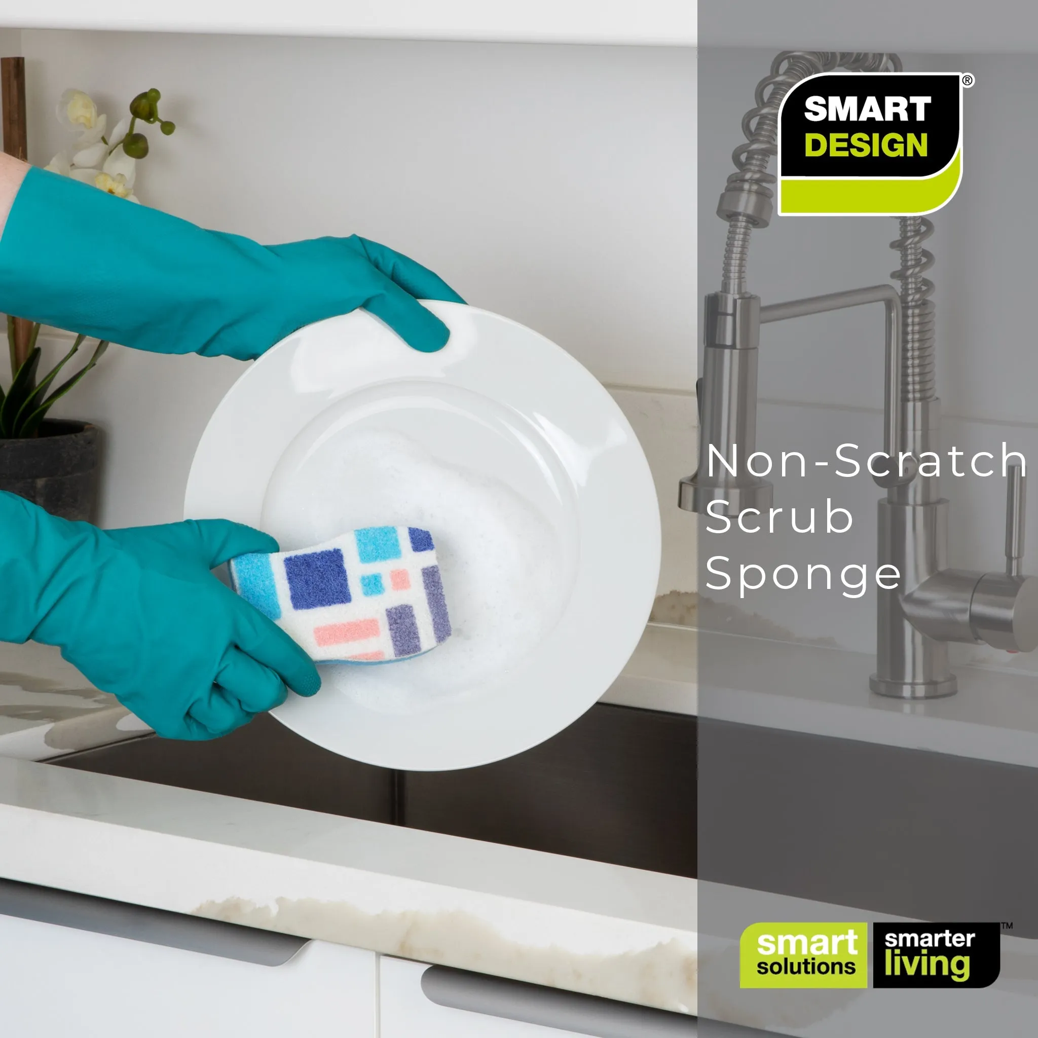Smart Design Non-Scratch Cellulose Smart Scrub Sponge - Ultra Absorbent - Ergonomic Shape - Cleaning, Dishes, & Hard Stains