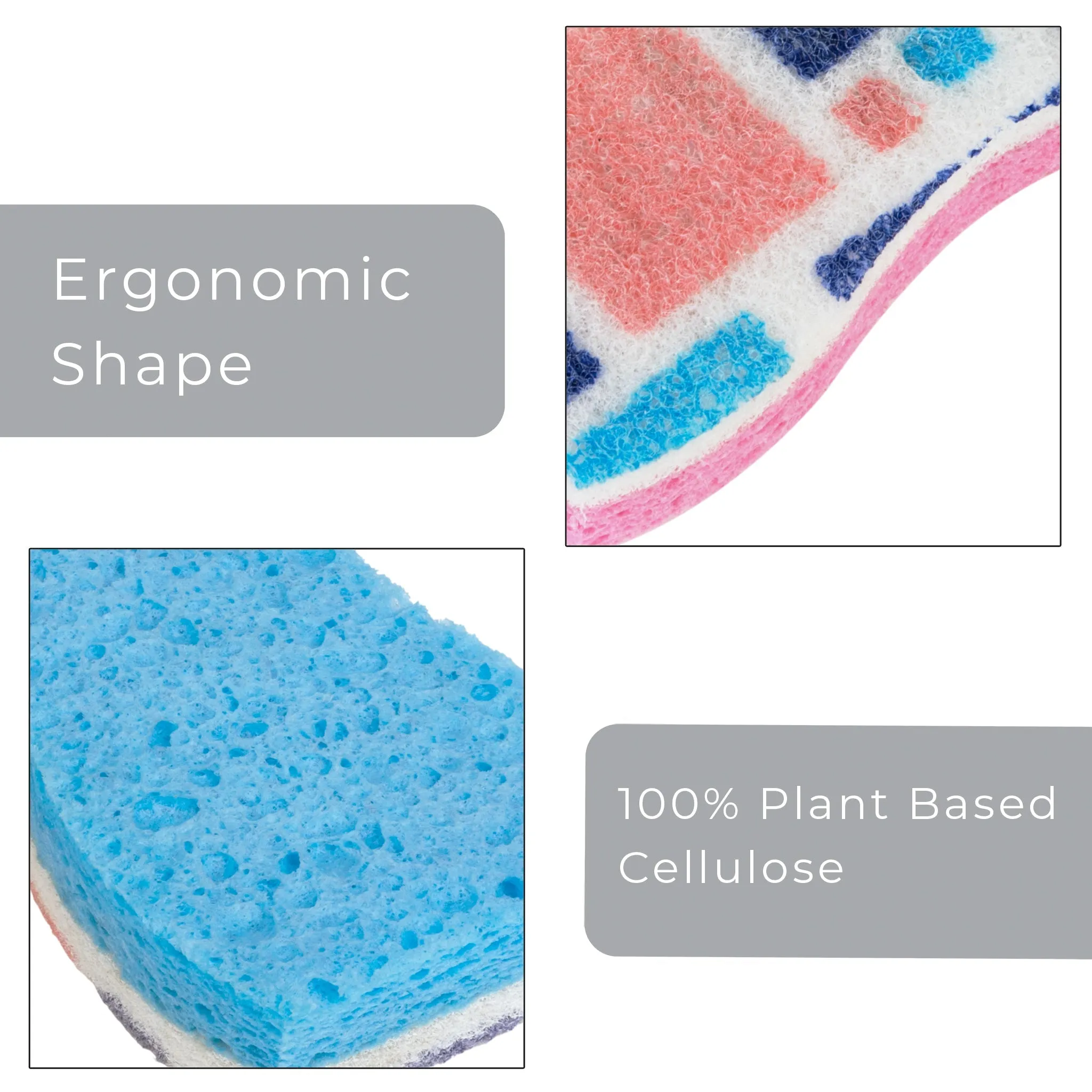 Smart Design Non-Scratch Cellulose Smart Scrub Sponge - Ultra Absorbent - Ergonomic Shape - Cleaning, Dishes, & Hard Stains