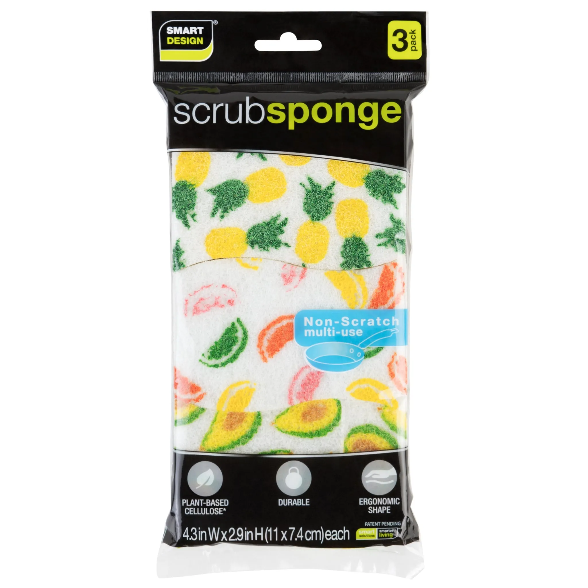 Smart Design Non-Scratch Cellulose Smart Scrub Sponge - Ultra Absorbent - Ergonomic Shape - Cleaning, Dishes, & Hard Stains